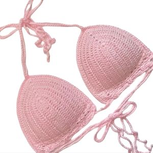 NEW Handmade Crochet Bikini Swimsuit Sexy Pad Push Up Bra Halter Swimwear Boho
